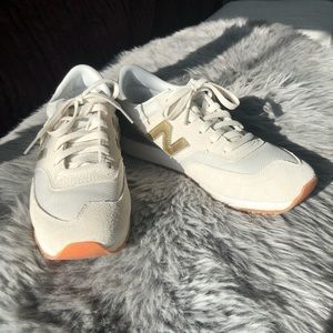 Cream and Gold New Balance Sneakers